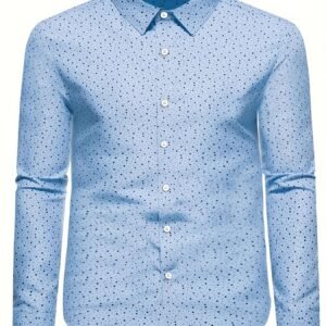 Men's Long Sleeve Casual Button-Down Shirt - Polyester & Spandex Blend, Slight Stretch, Lapel Collar, Work Style, Regular Fit, Star Print, Versatile for Spring/Fall